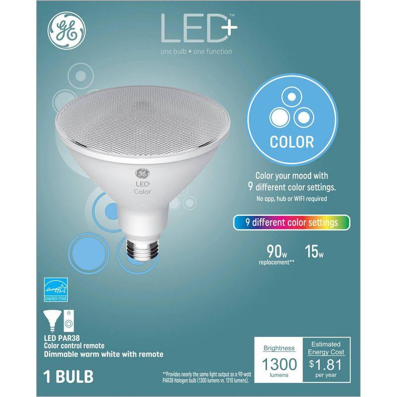 GE LED Color Changing PAR38 LED Outdoor Floodlight Bulb: Multicolored, 1300 Lumens, Energy Star, E26 Base, 15W