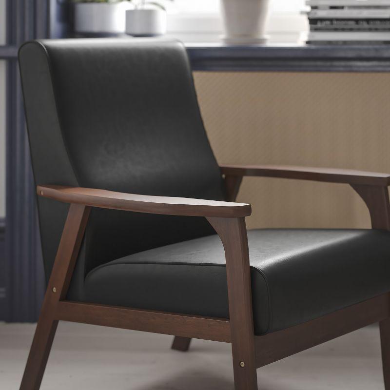 Flash Furniture Langston Commercial Grade LeatherSoft Upholstered Mid Century Modern Arm Chair with Walnut Finished Wooden Frame and Arms in Cognac
