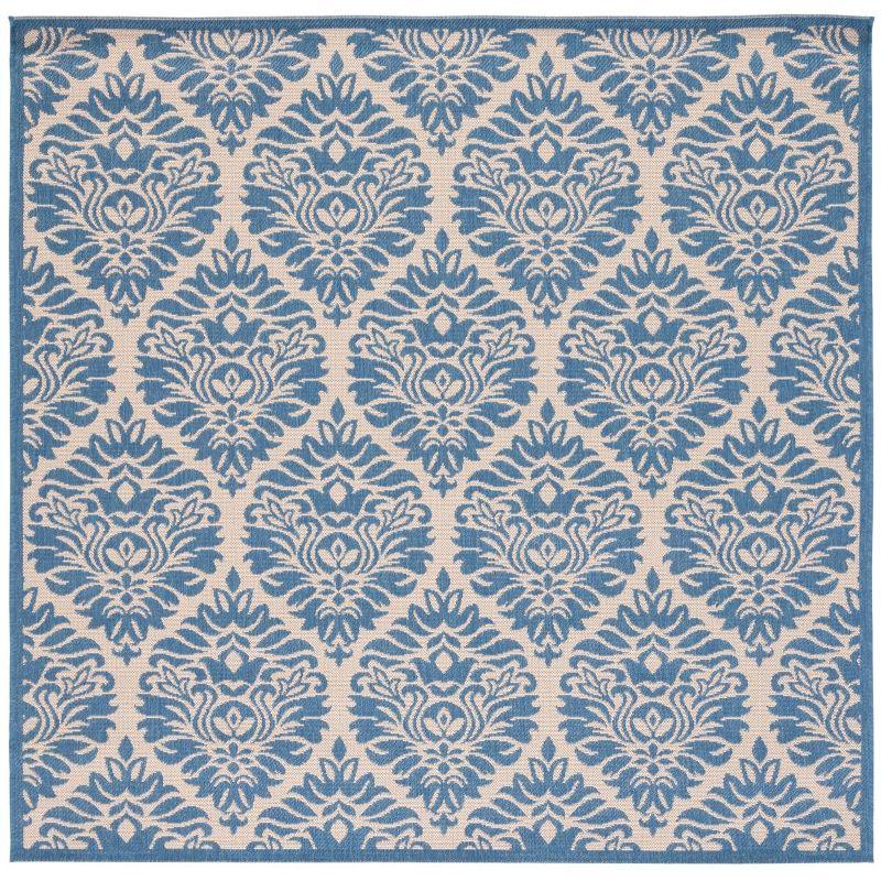 Beach House BHS135 Power Loomed Indoor/Outdoor Area Rug - Cream/Blue - 6'7"x6'7" - Safavieh