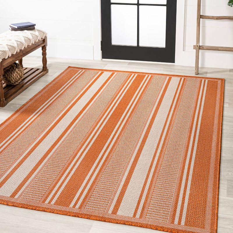 5' x 8' Haynes Modern Double Stripe Indoor/Outdoor Area Rug, Orange/Cream - JONATHAN Y