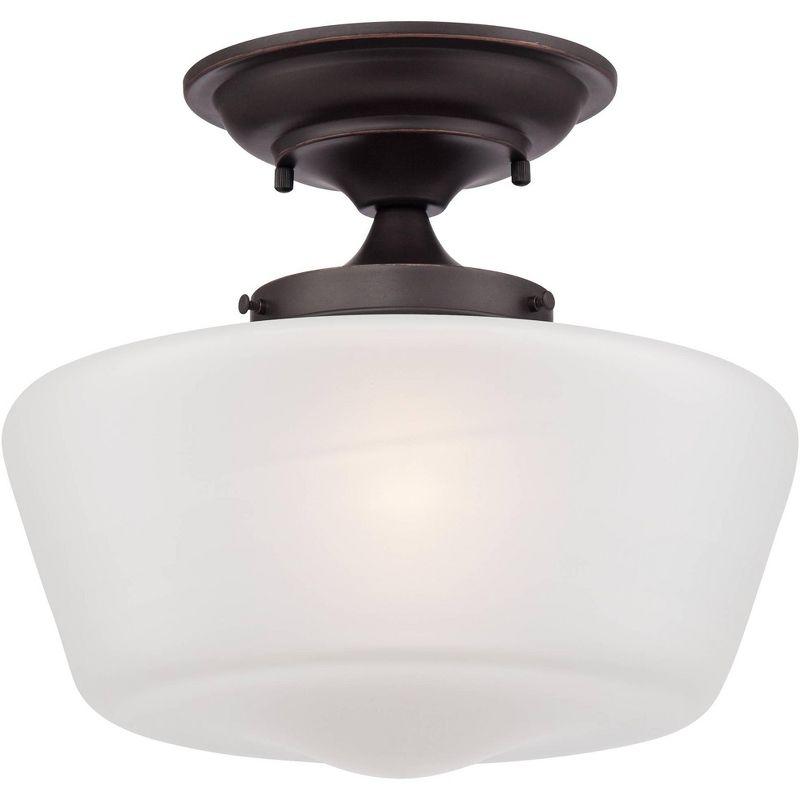 Regency Hill Schoolhouse Floating Modern Farmhouse Ceiling Light Semi Flush Mount Fixture 12" Wide Bronze White Glass Shade for Bedroom Living Room