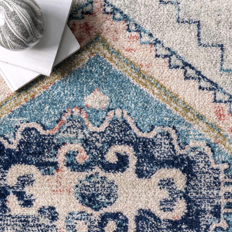 Distressed Blue Oriental 5' x 7' Synthetic Easy-Care Area Rug