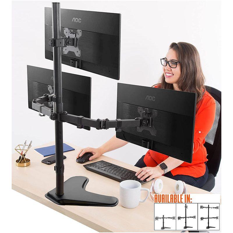 Triple Monitor Mount – Freestanding Monitor Arm with 3 Adjustable VESA Mounts – Black – Stand Steady