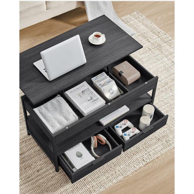 Charcoal Gray Lift-Top Coffee Table with Storage Drawers