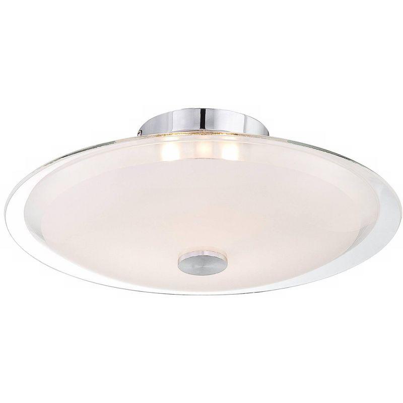 Possini Euro Design Modern Ceiling Light Semi Flush Mount Fixture 15" Wide Chrome 3-Light Clear Frosted Glass Disk for Bedroom Living Room Hallway