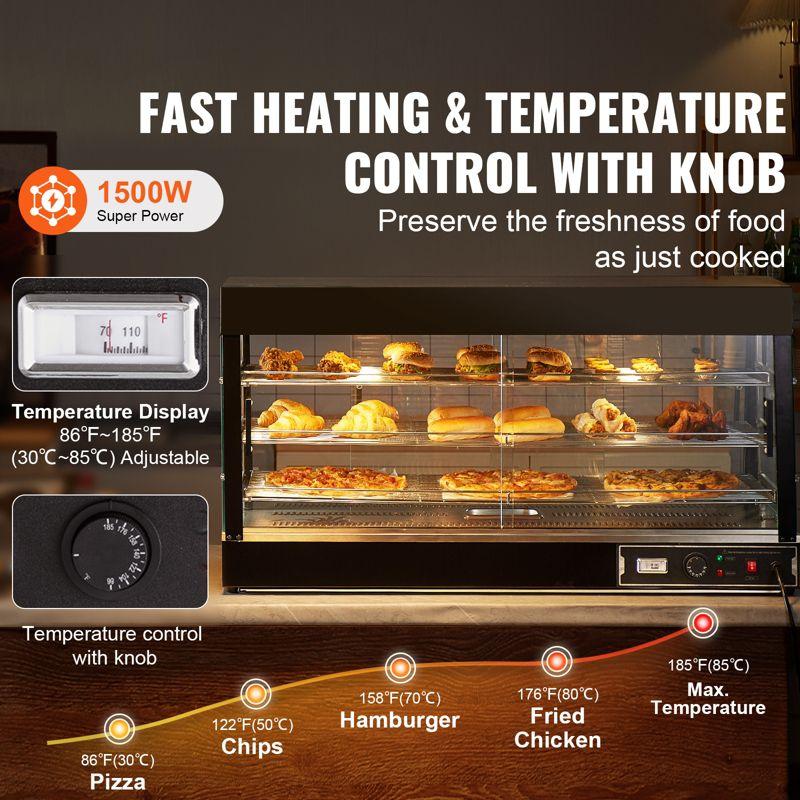 VEVOR 3-Tier Commercial Food Warmer Display, 1500W Food Display Warmer with Light, Adjustable Shelf and Temperature Display, Steam Heating, 180L