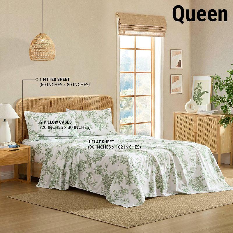 HLC.ME HLC.ME Rose Toile Floral Bed Sheets - Wrinkle Resistant & Ultra Soft - Fits Mattresses up to 15 Inches Deep (Sage Green)