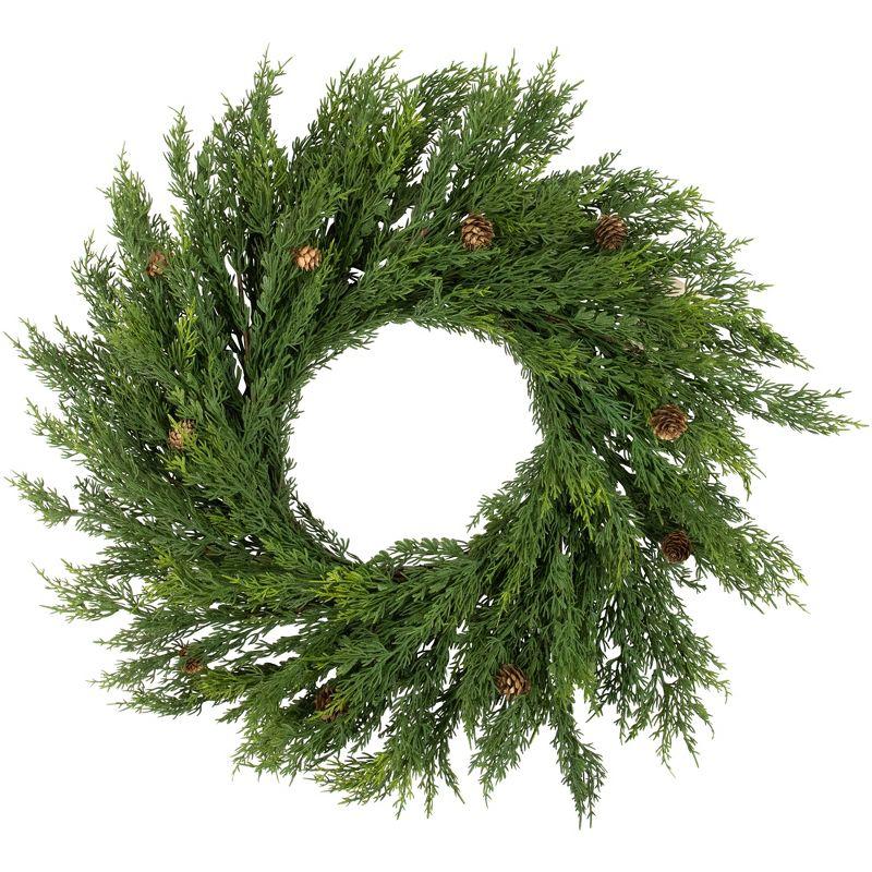 24" Soft Green Cedar Artificial Christmas Wreath with Pine Cones - Unlit