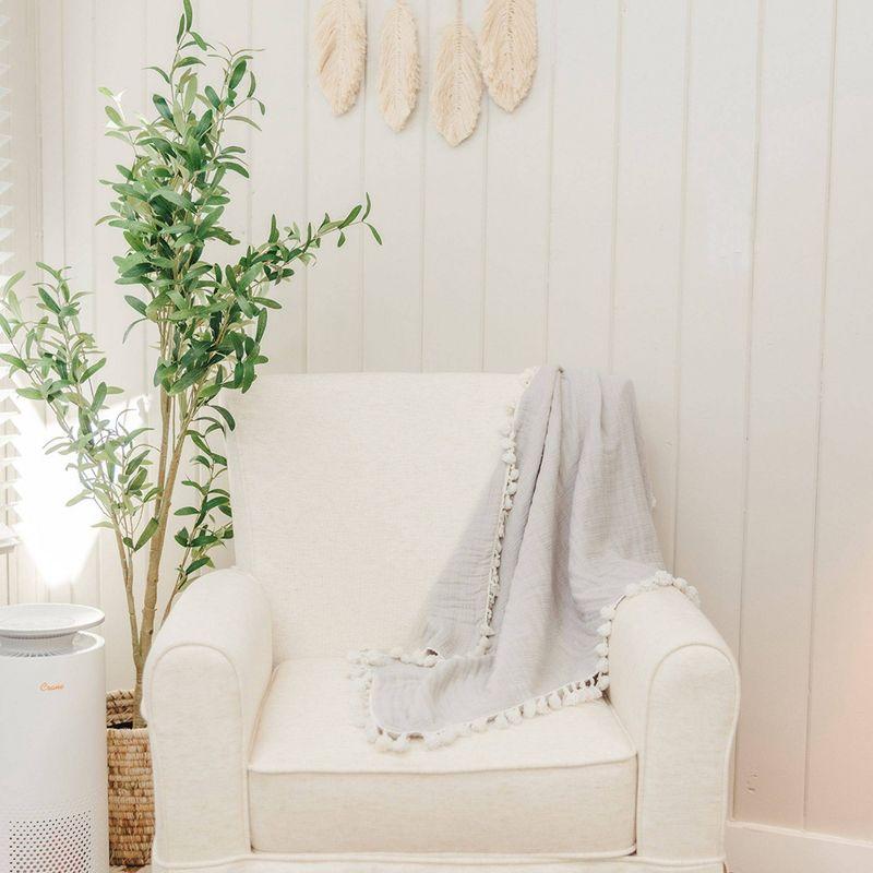 Moonstone Cotton Muslin Baby Blanket with Fringe Trim