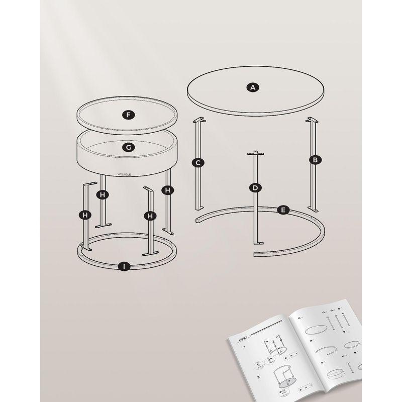 VASAGLE Round Coffee Tables, Set of 2 Nesting Tables, Modern Round Side Tables with Hidden Storage and Top Tray