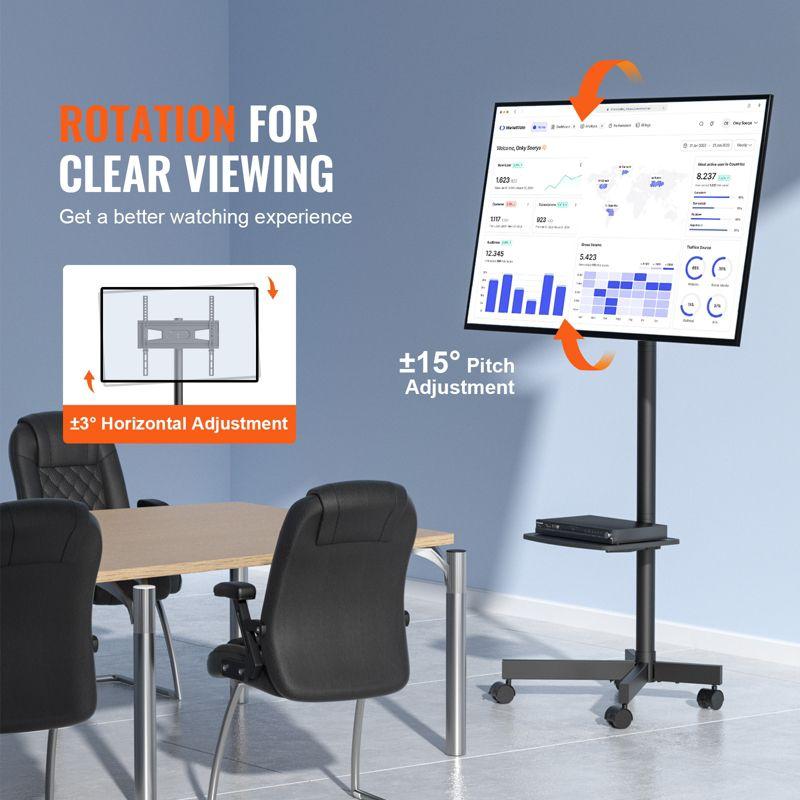 VEVOR Mobile TV Stand, Mobile TV Cart for 23 to 60 inch TVs, Height Adjustable Portable TV Stand with Wheels, with A Tray for Audio-Visual Devices