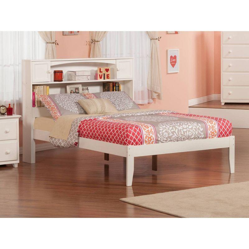 Newport Full Double Platform Bed with Bookcase Headboard and Storage Drawers in White