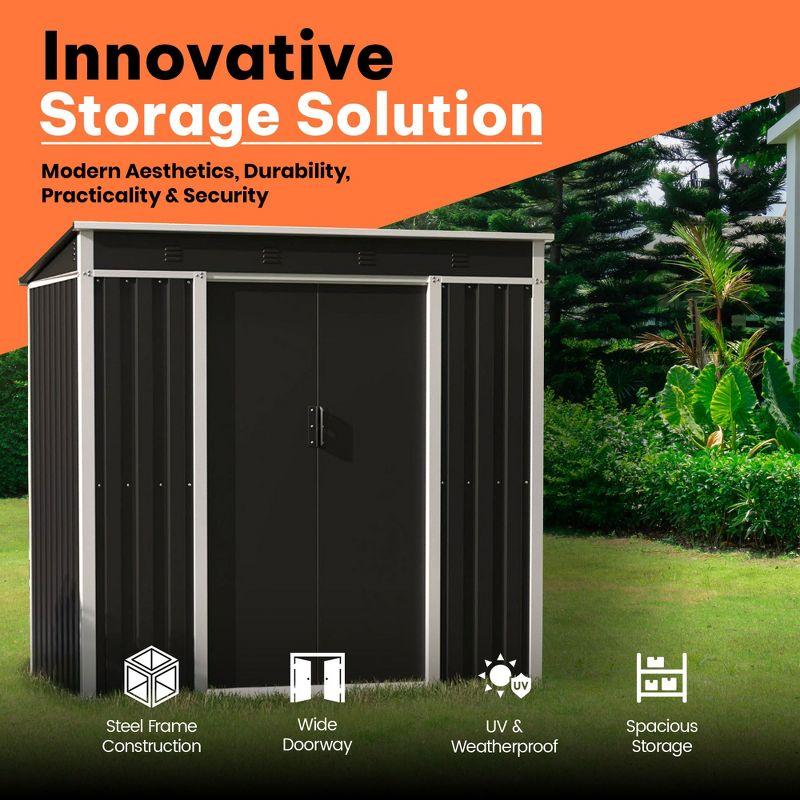 AOBABO Metal Outdoor Utility Tool Storage Shed with Roof Slope Design, Door and Lock for Backyards, Gardens, Patios and Lawns