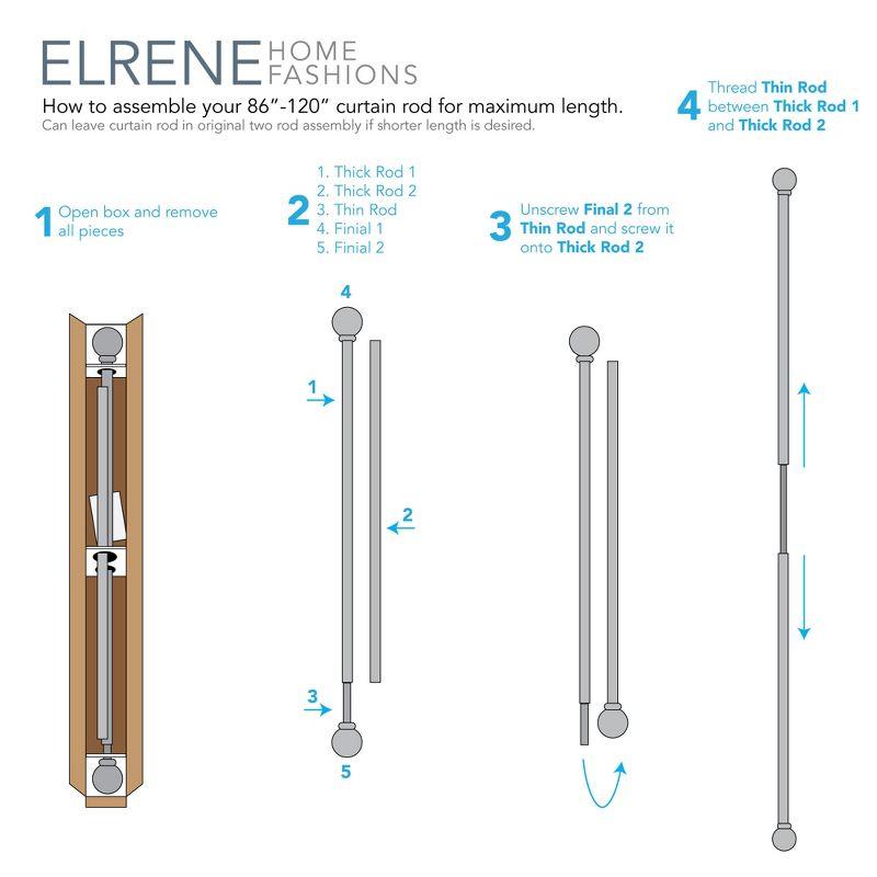 Cordelia 1" Window Drapery Single Curtain Rod with Globe Ball Finial - 86"-120" - Antique Bronze - Elrene Home Fashions