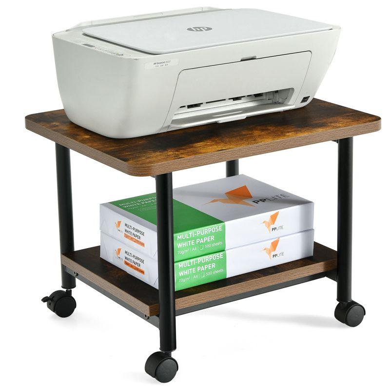 Tangkula 2-Tier Rolling Under Desk Printer Cart with 2 Storage Shelves Printer Stand for home office