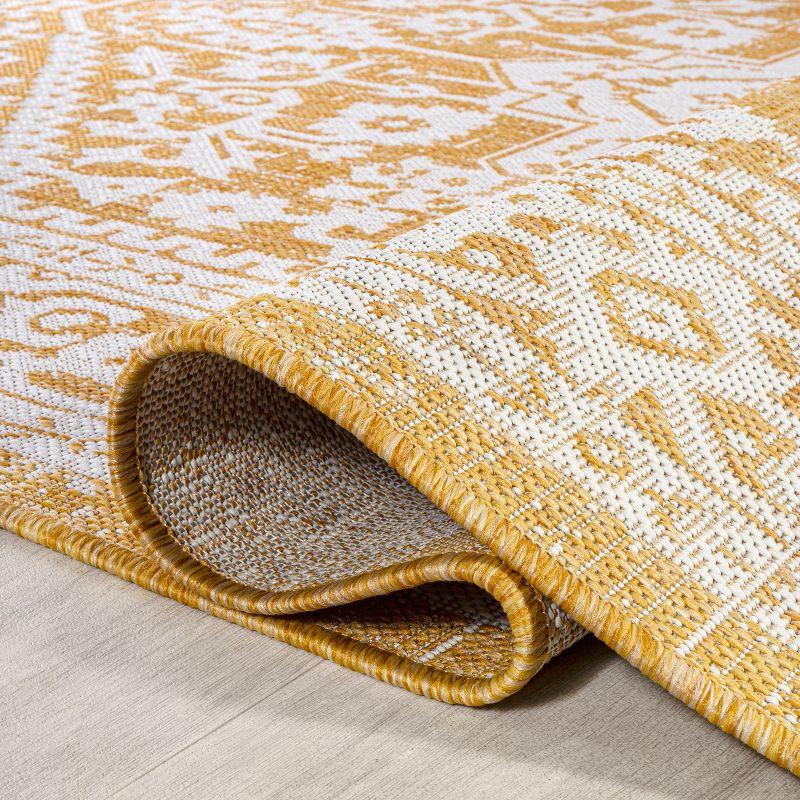 9' x 12' Sinjuri Medallion Textured Weave Indoor/Outdoor Area Rug, Yellow/Cream - JONATHAN Y