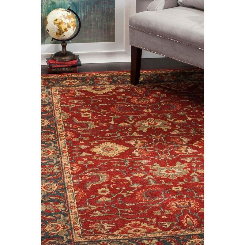 Elegant Red and Navy Round Synthetic Easy-Care Area Rug