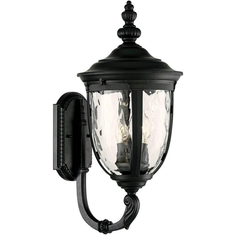 Bellagio Texturized Black Outdoor Wall Light with Clear Hammered Glass