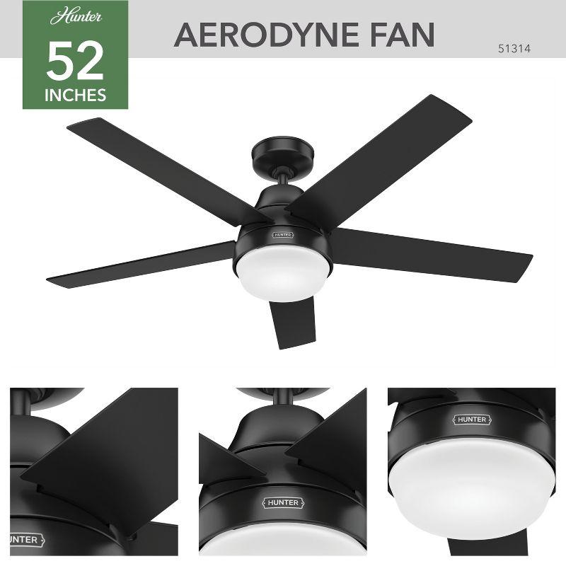 52" Matte Black Aerodyne Smart Ceiling Fan with LED Light and Remote