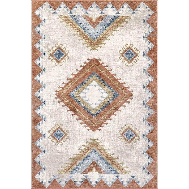 Southwestern Red and Blue Synthetic Area Rug, 4x6