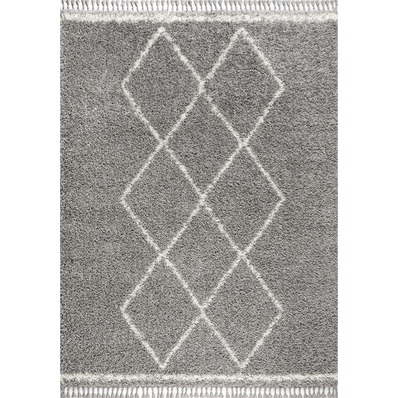 Cream/Grey Moroccan Tribal Trellis 5' x 8' Shag Area Rug