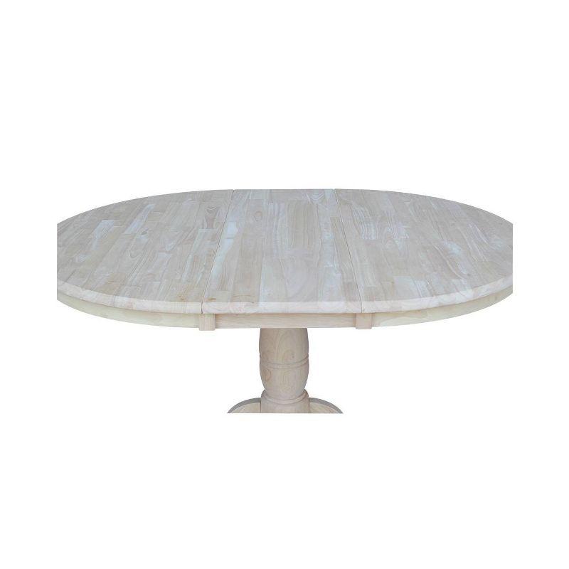 36" Round Top Pedestal Extendable Dining Table with 12" Drop Leaf Unfinished - International Concepts