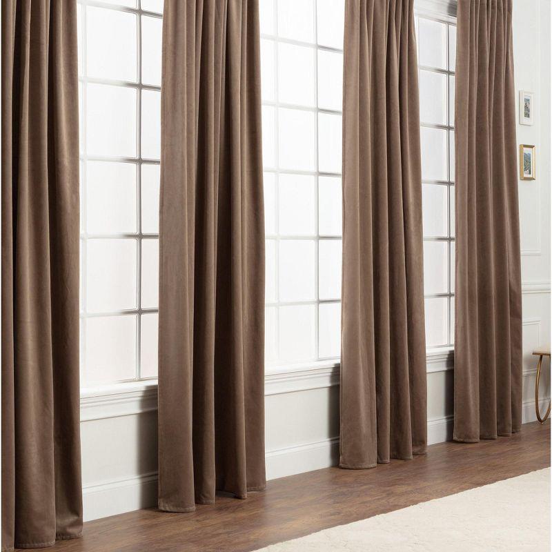 Chanasya 2pk Solid Velvet Room Darkening Blackout Privacy Window Curtain Panels - Set of 2 - 52 x 63 Inches Long - Taupe