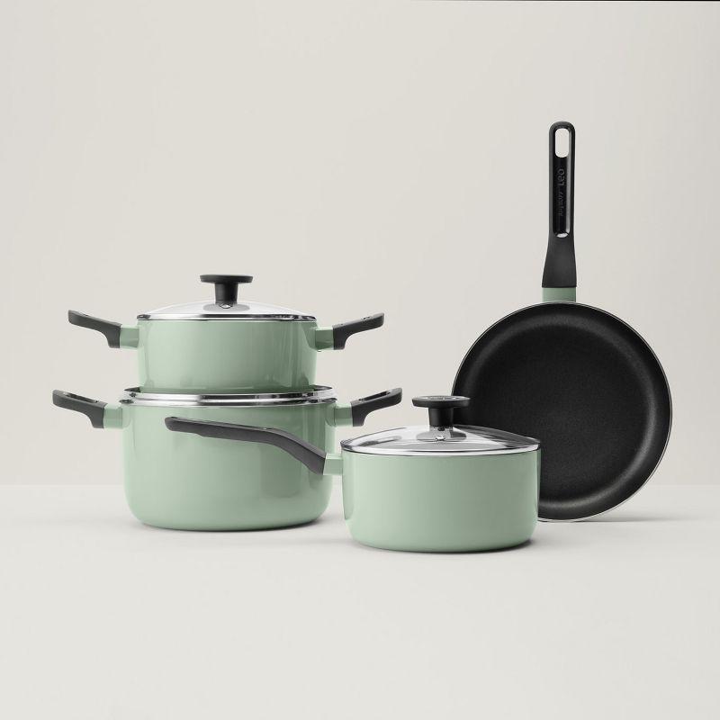 Sage and Slate Non-stick Aluminum 7-Piece Cookware Set with Glass Lids