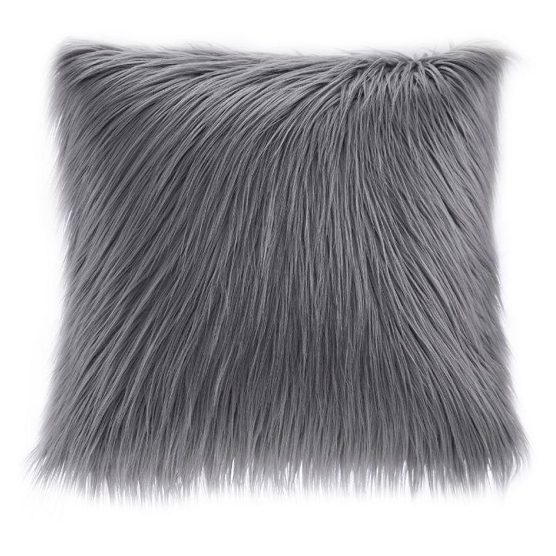 20"x20" Gray Faux Fur Square Throw Pillow