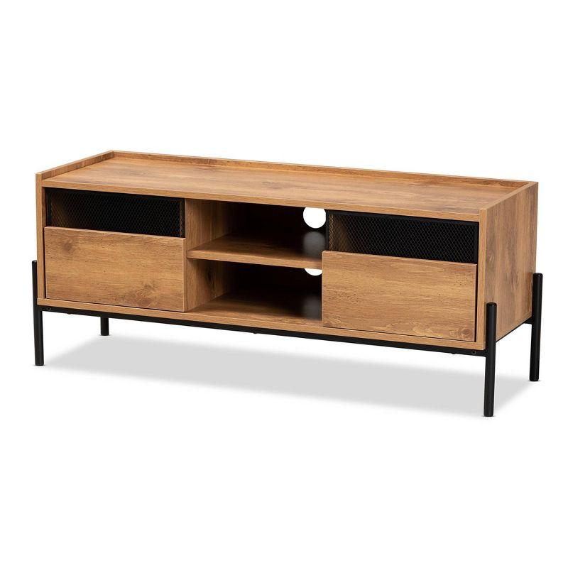 Tasman Industrial Black Metal and Natural Wood 2-Door TV Stand