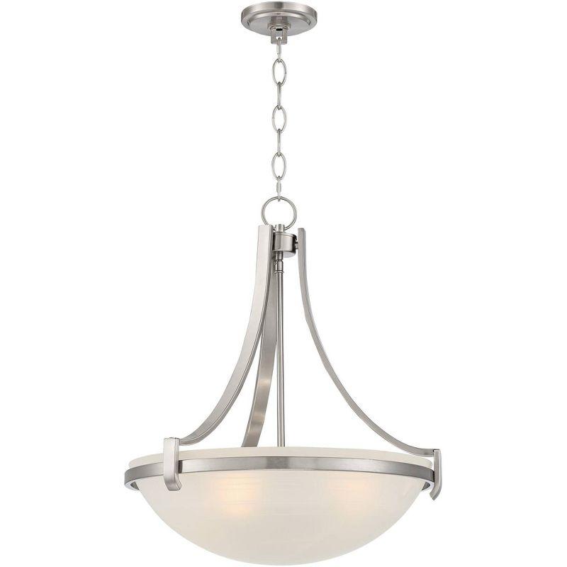 Regency Hill Mallot Brushed Nickel Pendant Chandelier 20" Wide Industrial Champagne Glass Bowl Shade 4-Light Fixture for Dining Room Kitchen Island