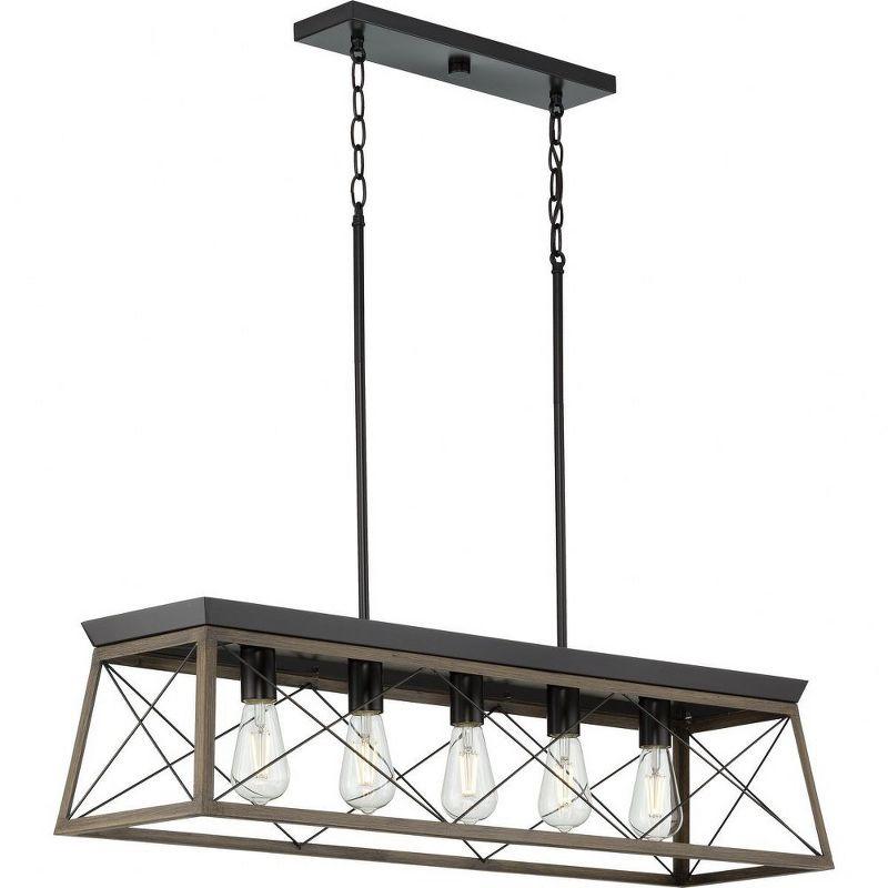 Progress Lighting Briarwood 5-Light Linear Chandelier, Antique Bronze, Faux-Painted Wood Enclosure