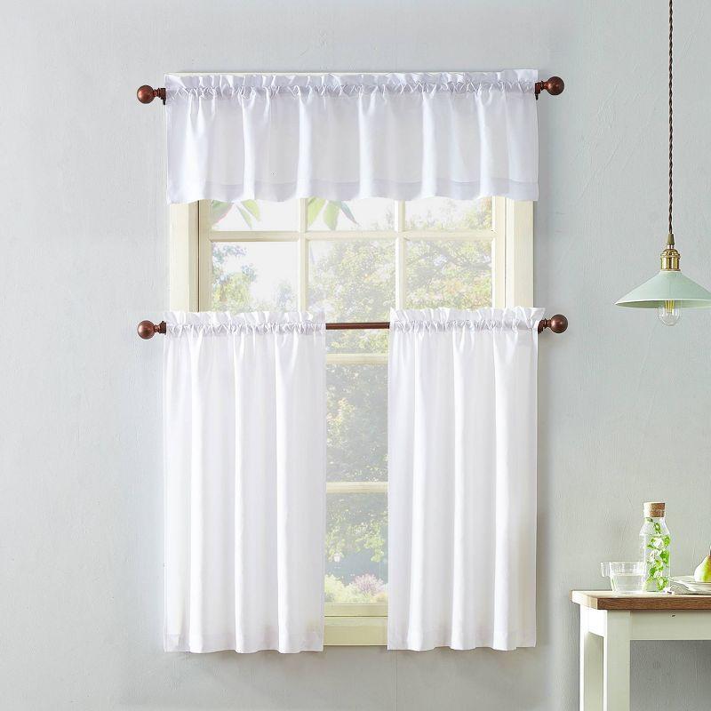 Martine Microfiber Semi Sheer Rod Pocket Kitchen Curtain Valance and Tiers Set - No. 918