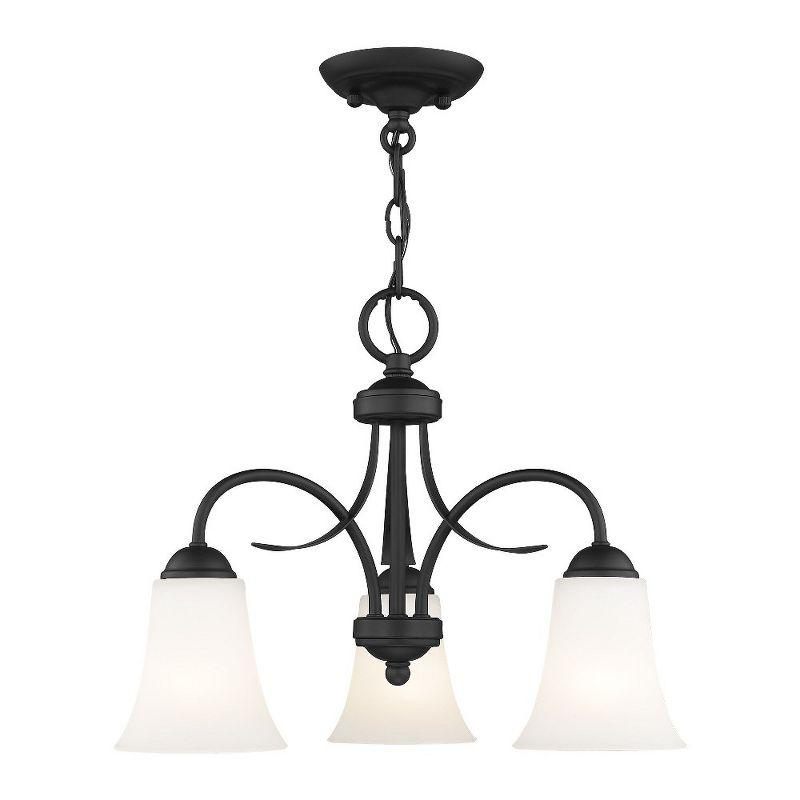 Black 3-Light Chandelier with Hand Blown Satin Glass