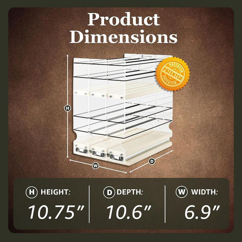 Vertical Spice 10.60 x 6.90 x 10.75 Inch Spice Rack Cabinet Mounted Organizing Drawer with 2 Tiers, 3 Individual Drawers, and Flex Sides, Cream