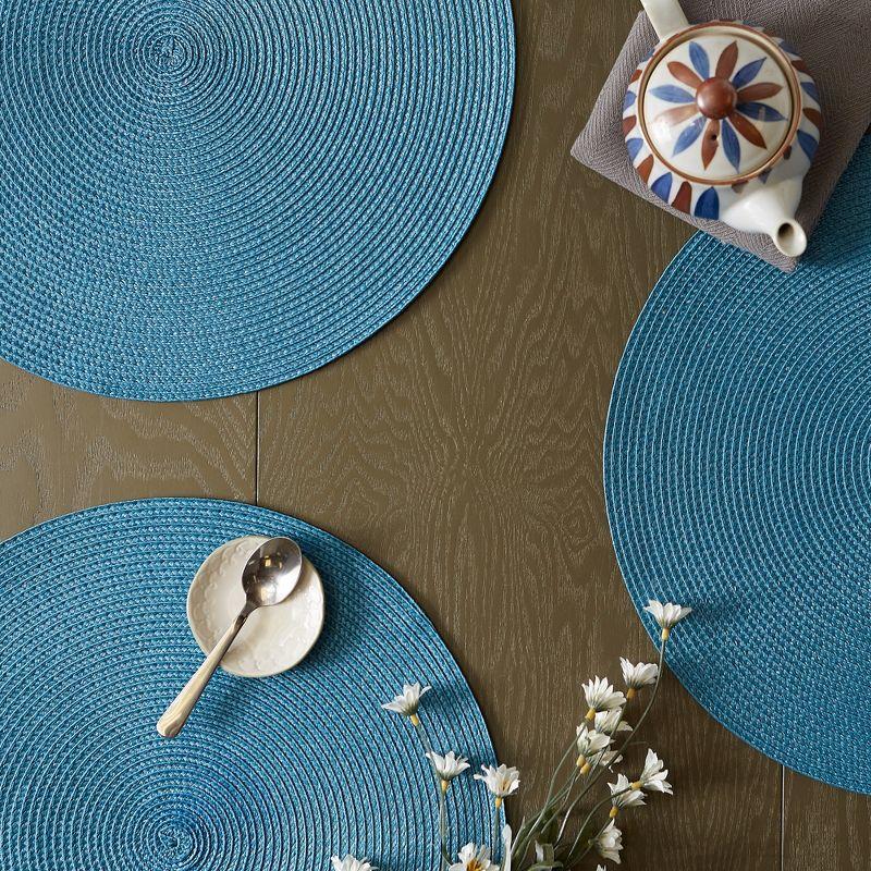 DII Solid Woven Placemat Set 6 Piece, Storm Blue, 15" Dia