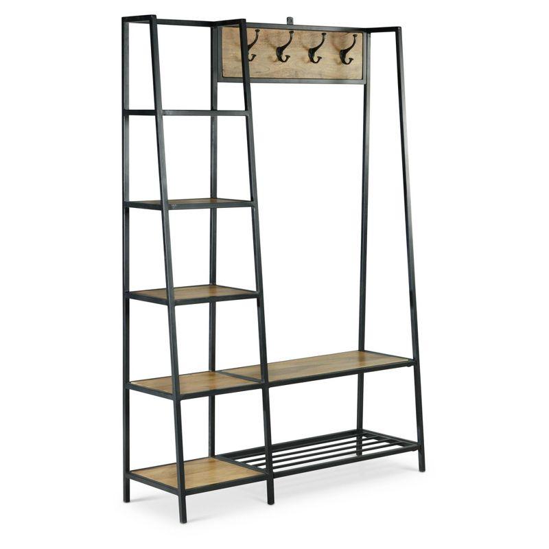 Hampton Hall Tree Wood and Frame Brown/Black - Steve Silver Co.: Mango Wood, Iron Hooks, Shoe Storage