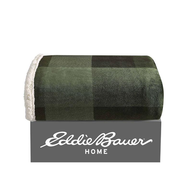 50"x60" Pine Plaid Throw Blanket Green - Eddie Bauer: Soft Fleece, Cozy, Machine Washable