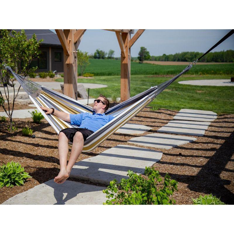 Gray and Gold Striped Cotton Two-Person Hammock