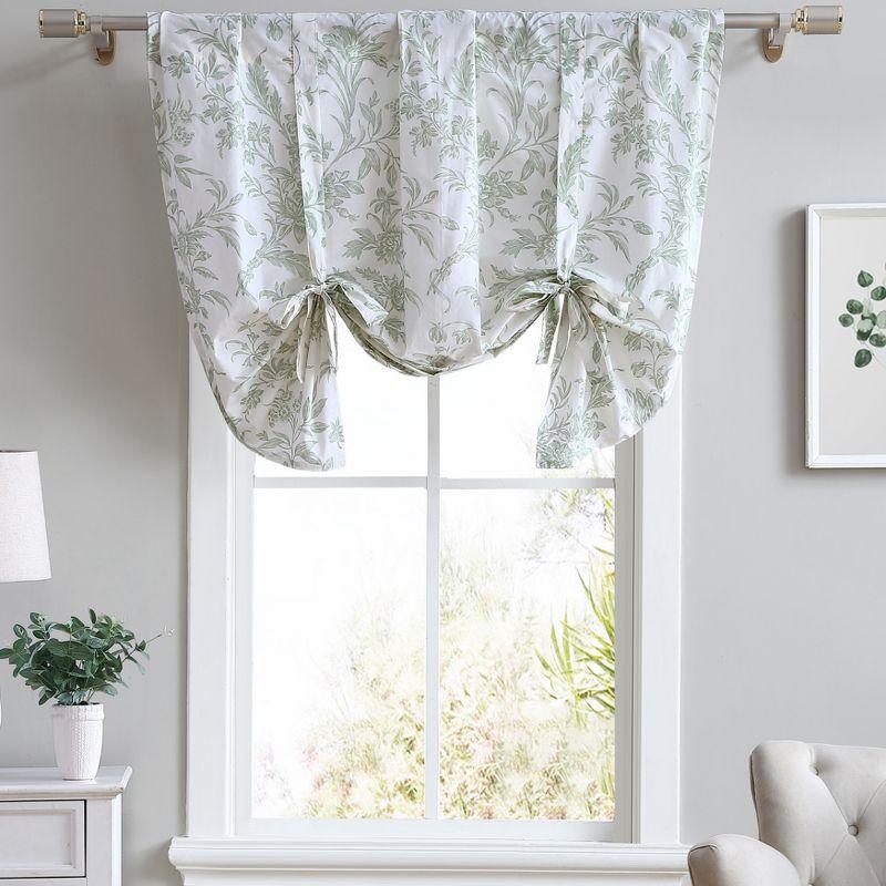 Green Floral Cotton Tie-Up Balloon Valance with Frills