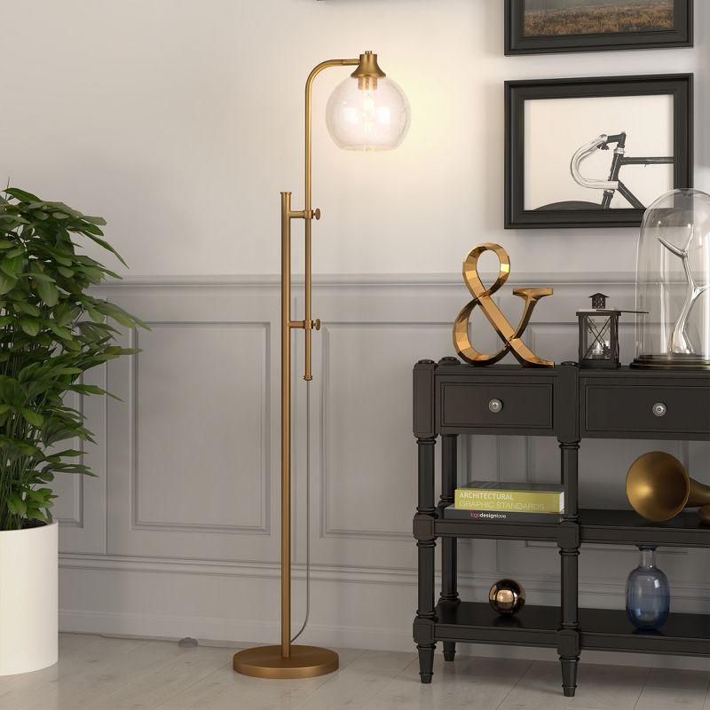 Gold Adjustable Industrial Floor Lamp with Glass Globe Shade