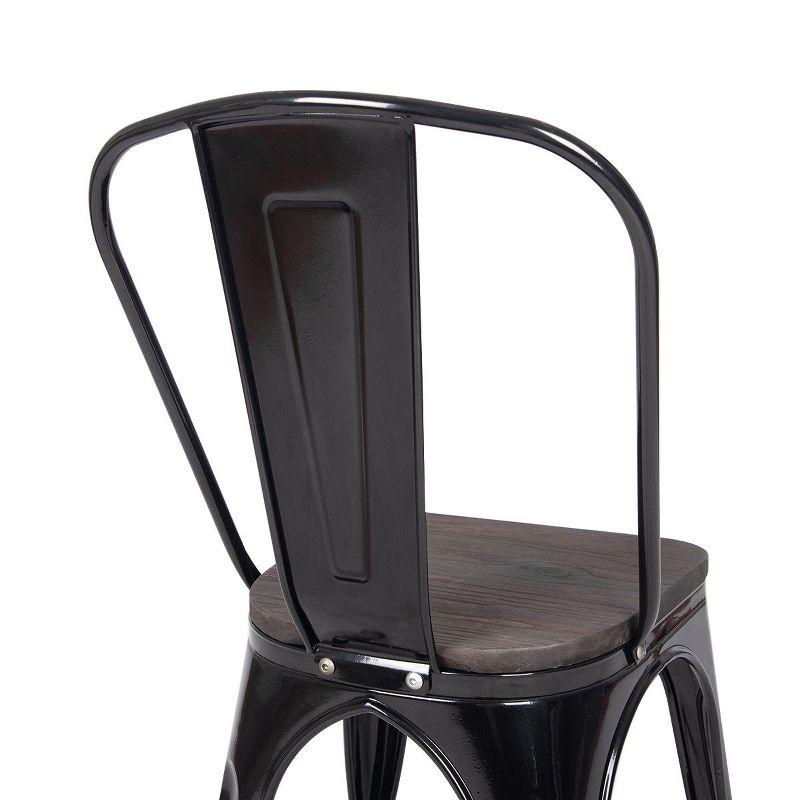 Set of 4 Vintage High-Back Metal Side Chairs with Wood Seat - Black