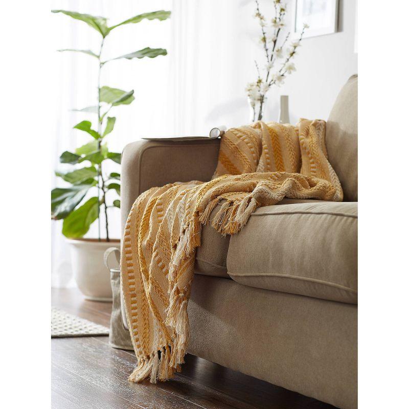 Honey Gold & White Cotton 50"x60" Braided Stripe Throw