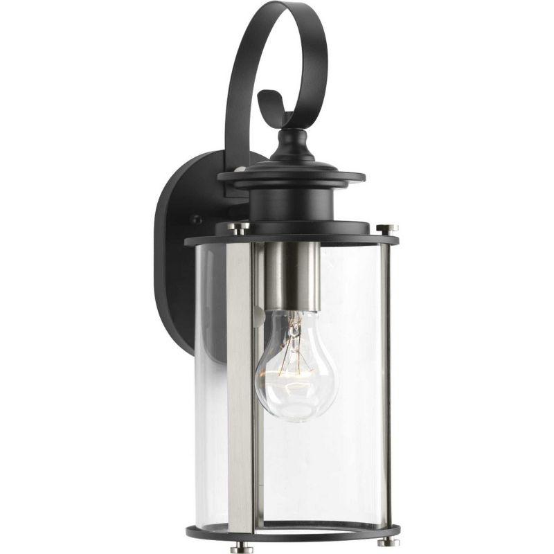 Progress Lighting Squire 1-Light Small Wall Lantern, Steel, Black Finish, Clear Glass Shade