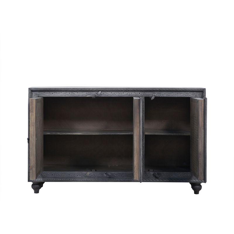 Gray Distressed Handmade Wooden Sideboard with Carved Doors