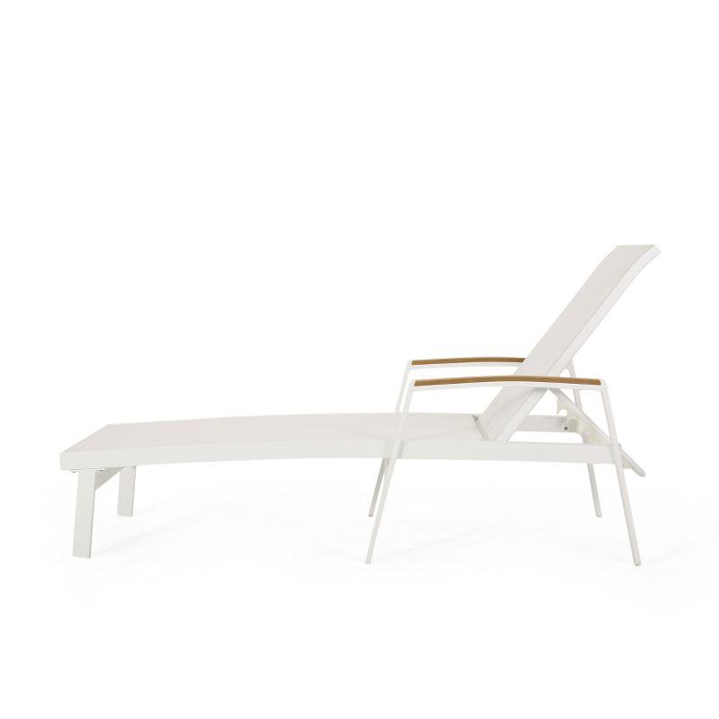 GDFStudio Joy Outdoor Aluminum Adjustable Chaise Lounge with Mesh Seating (Set of 2), White