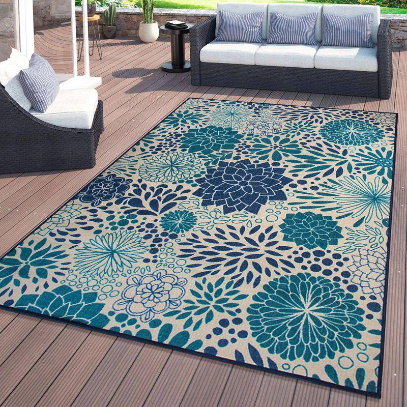 World Rug Gallery Modern Floral Circles Flatweave Indoor/Outdoor Area Rug