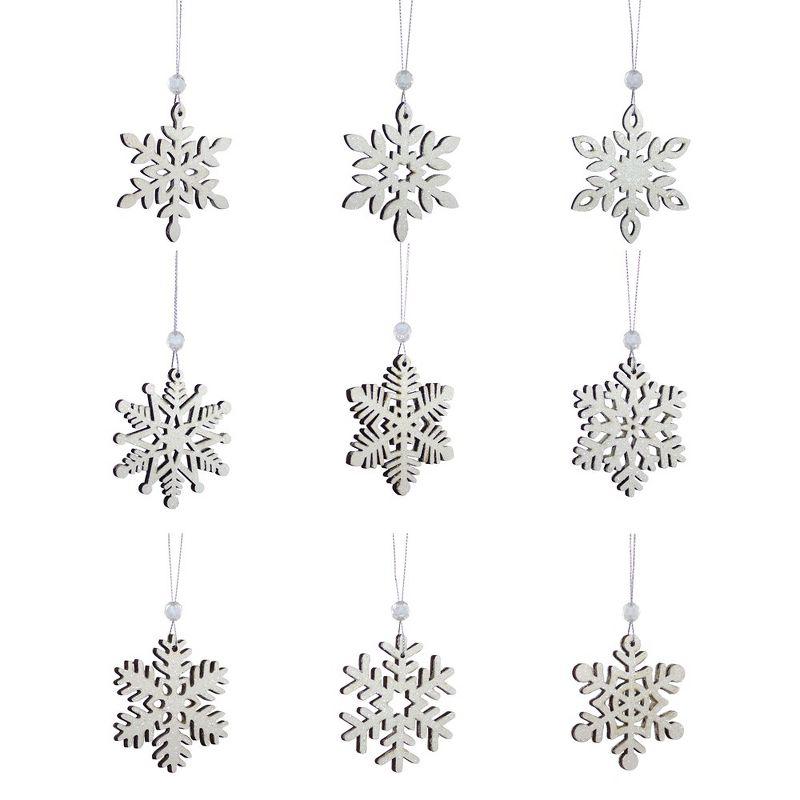 Set of 18 White Wooden Snowflake Ornaments