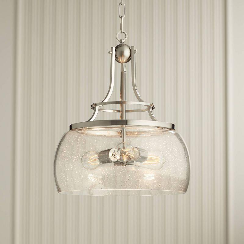 Franklin Iron Works Charleston Satin Nickel Pendant Chandelier 16" Wide Modern Seeded Clear Glass 3-Light LED Fixture for Dining Room Kitchen Island