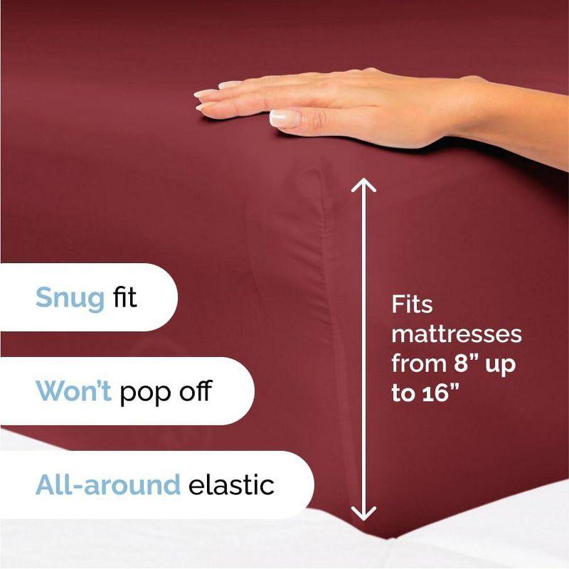 CGK Linens Luxury Soft 4 Piece Solid Bed Sheet Set - Deep Pocket Fits 8"-16" Mattresses in Burgundy, Size California King
